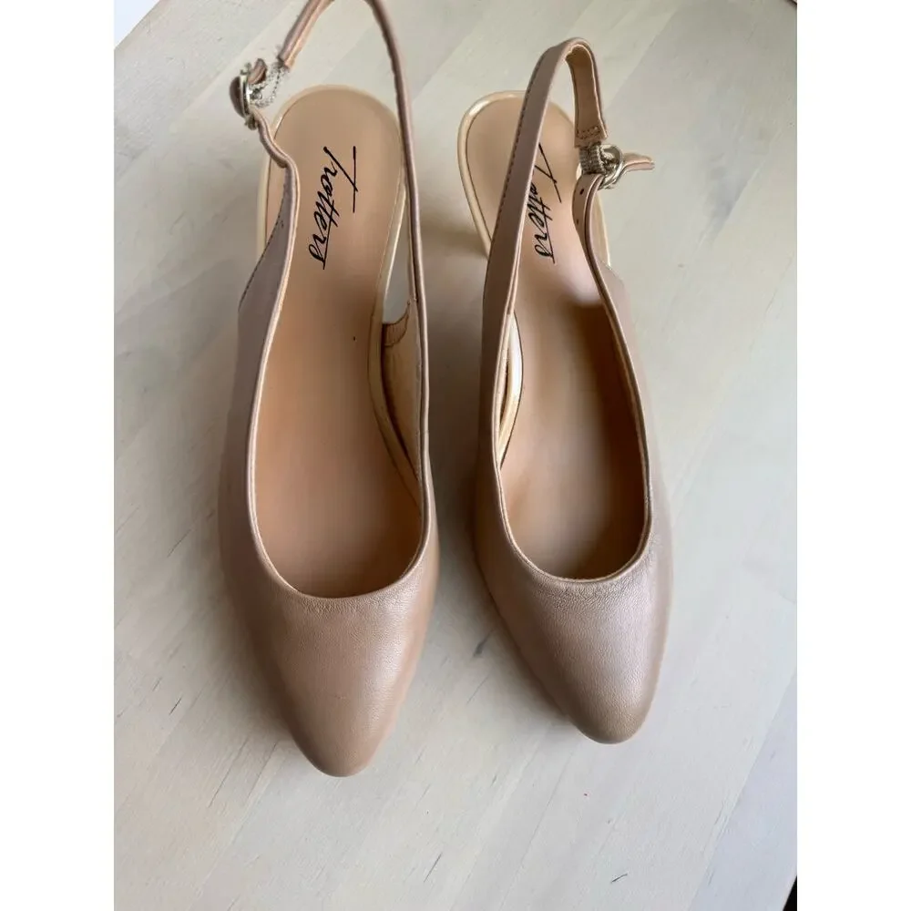 Trotters Keely Beige Leather Kitten Heel Pumps Comfort Dress Shoes Size 6